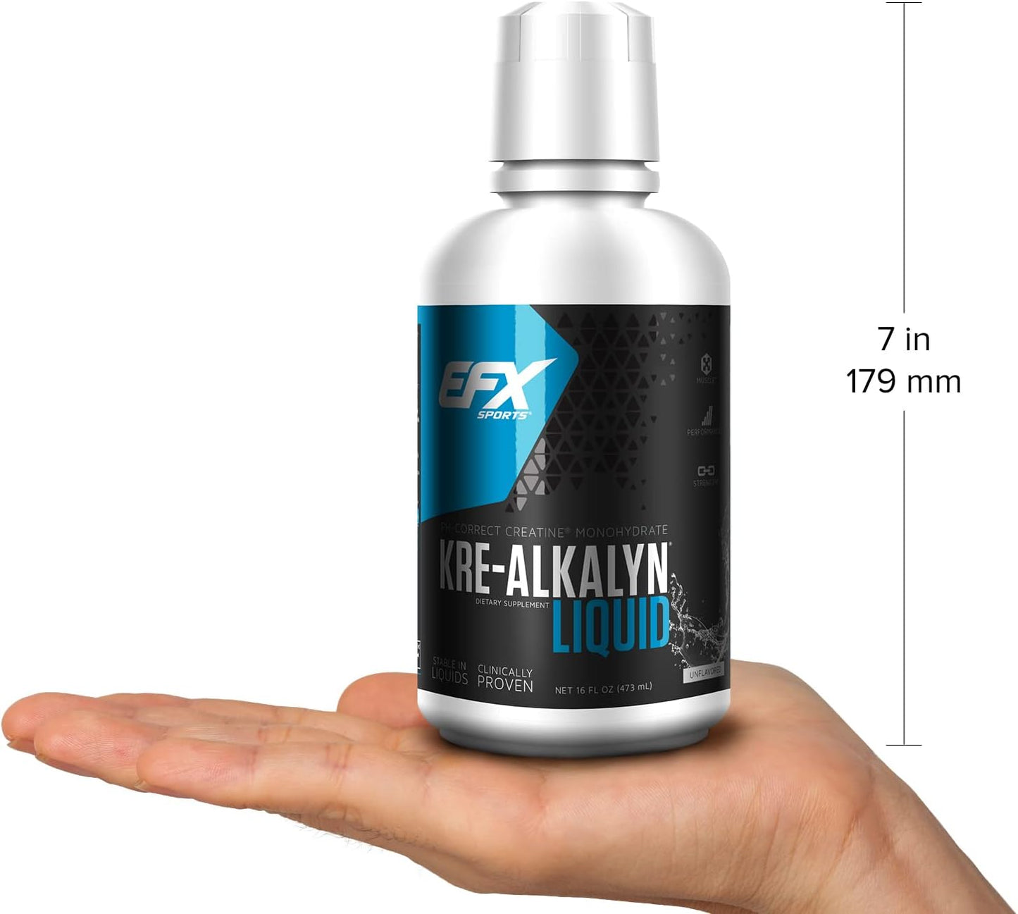EFX Sports Kre-Alkalyn Creatine Liquid Concentrate - PH-Correct Monohydrate Formula for Muscle Gain & Performance Enhancement (63 Servings, Unflavored)