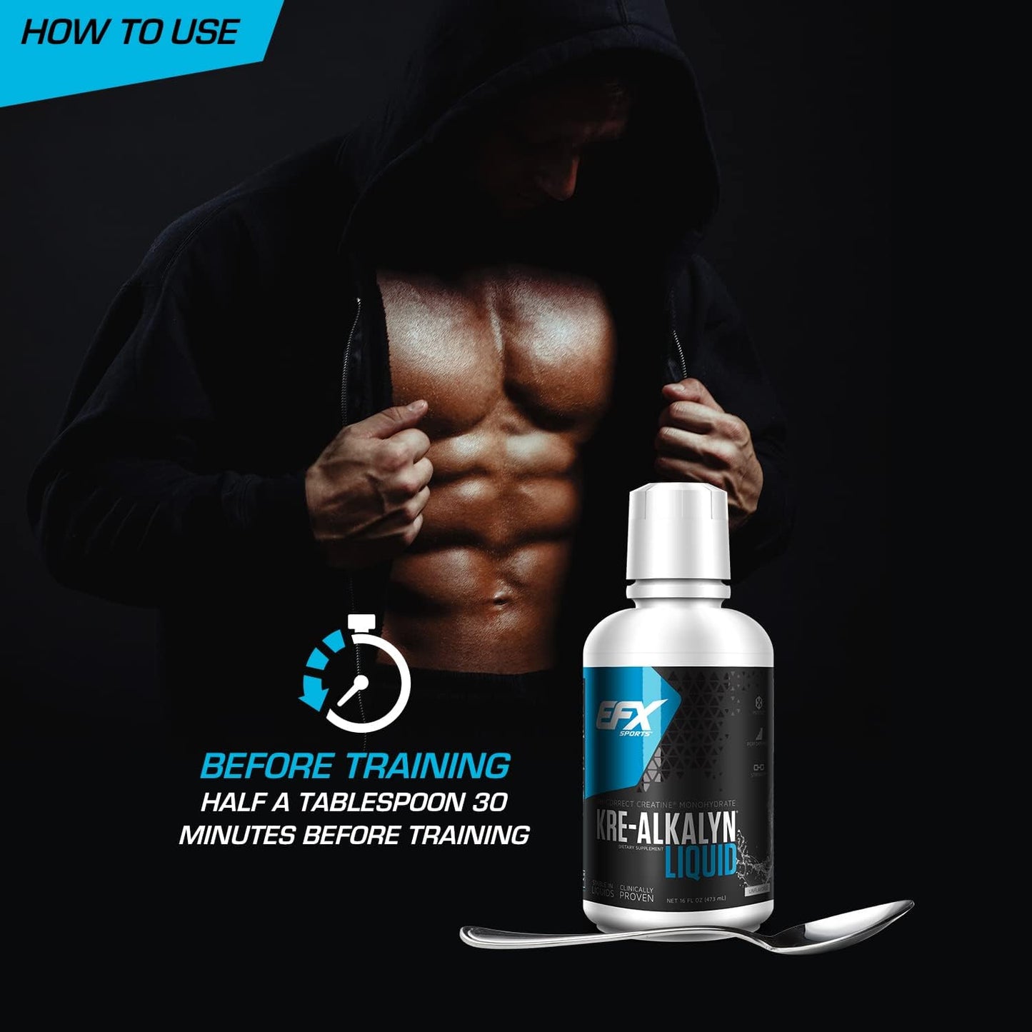 EFX Sports Kre-Alkalyn Creatine Liquid Concentrate - PH-Correct Monohydrate Formula for Muscle Gain & Performance Enhancement (63 Servings, Unflavored)