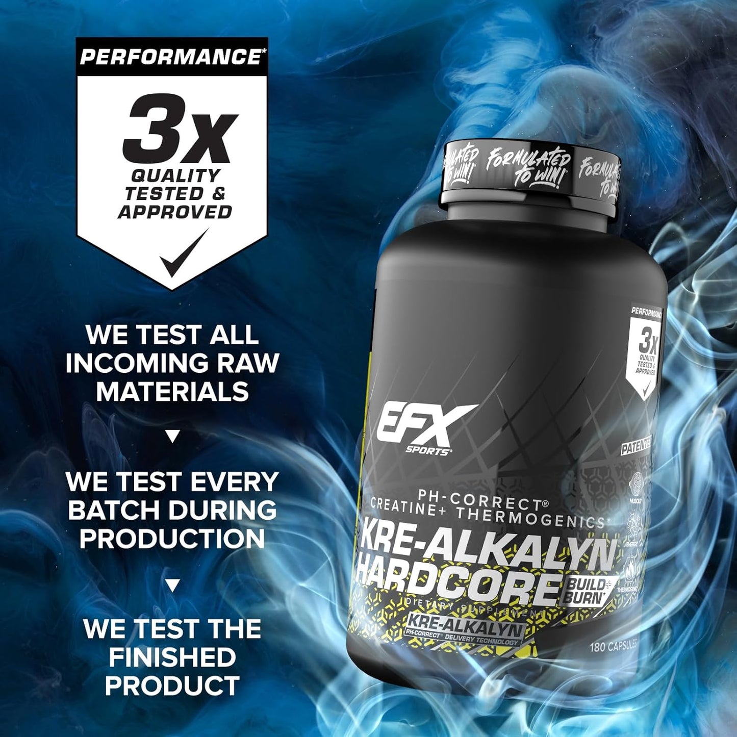 EFX Sports Kre-Alkalyn Hardcore: Thermogenic Creatine Monohydrate Pill for Energy & Strength | Pre Workout Supplement, 60 Servings