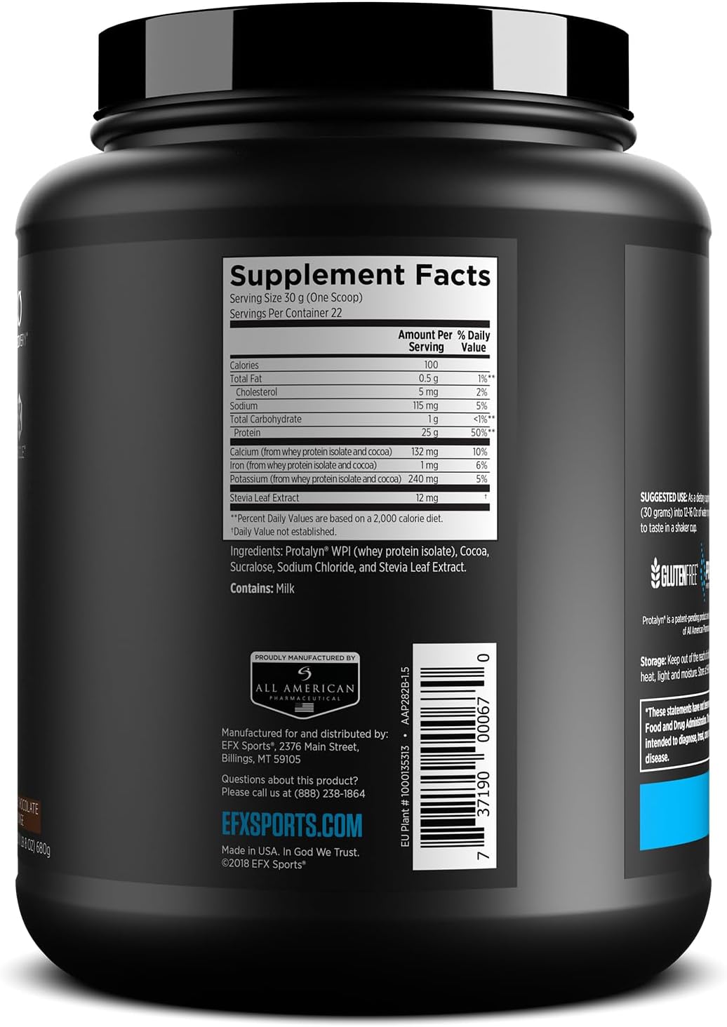 EFX Sports Training Ground Whey Protein Isolate - Double Chocolate Fudge Flavor - 25g Protein - Lactose Free - Low Carb - 22 Servings