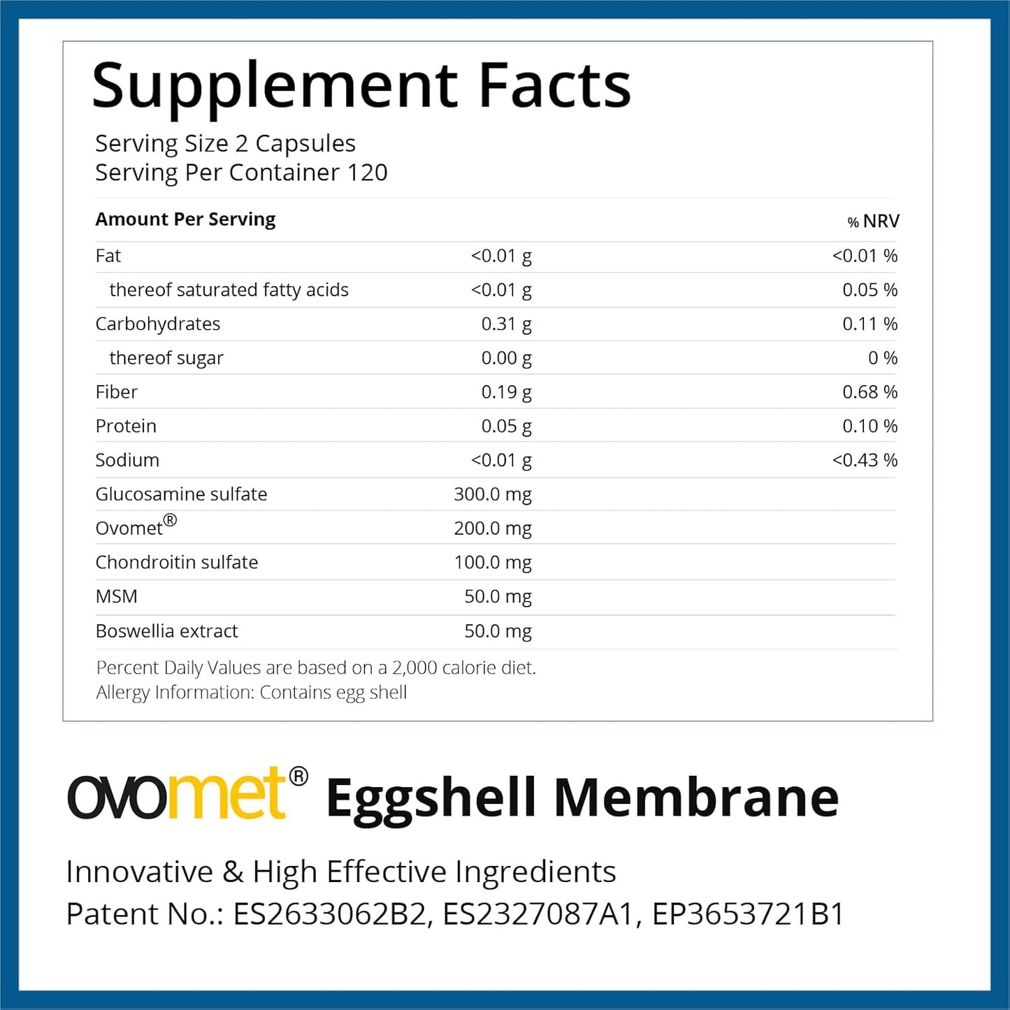 Eggshell Membrane Joint Support Supplement - Reduced Gout Risk, High Absorption, Fast Relief - Glucosamine Chondroitin Sulfate with MSM - 120 ct
