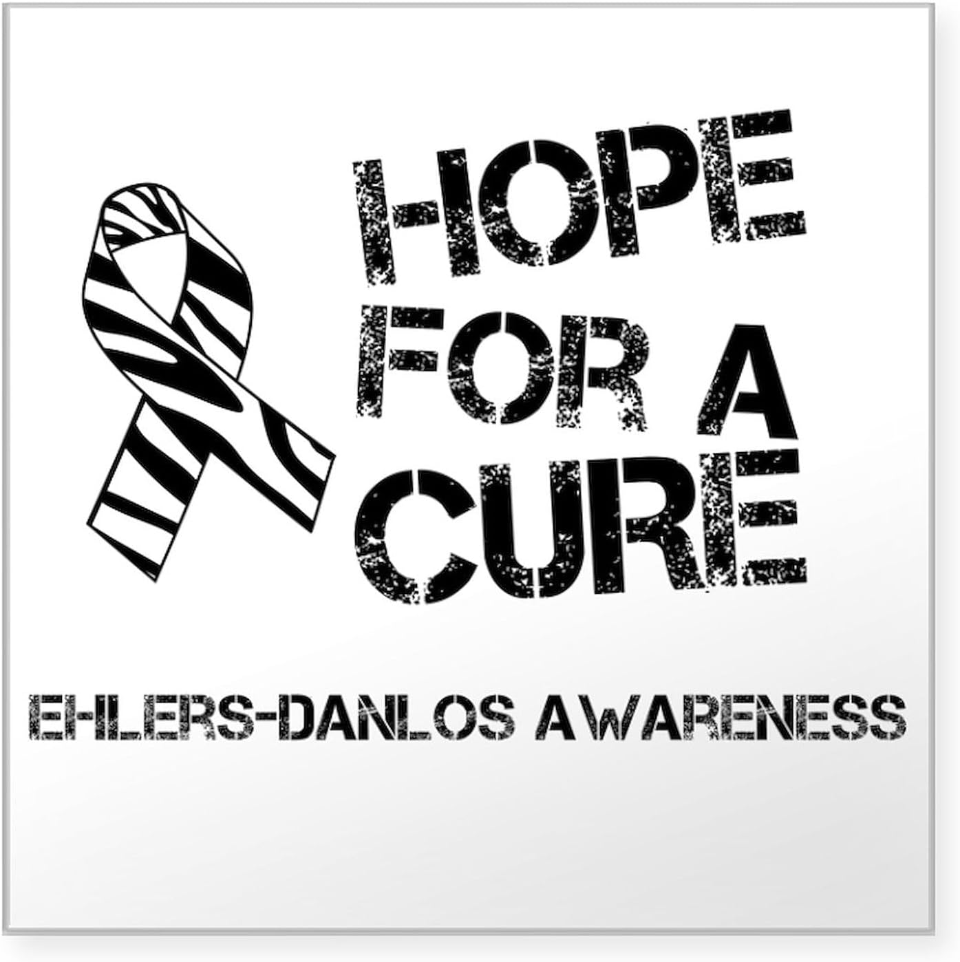 Ehlers Danlos Awareness Zebra Ribbon Square Bumper Sticker - Hope for A Cure