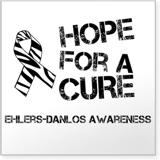 Ehlers Danlos Awareness Zebra Ribbon Square Bumper Sticker - Hope for A Cure
