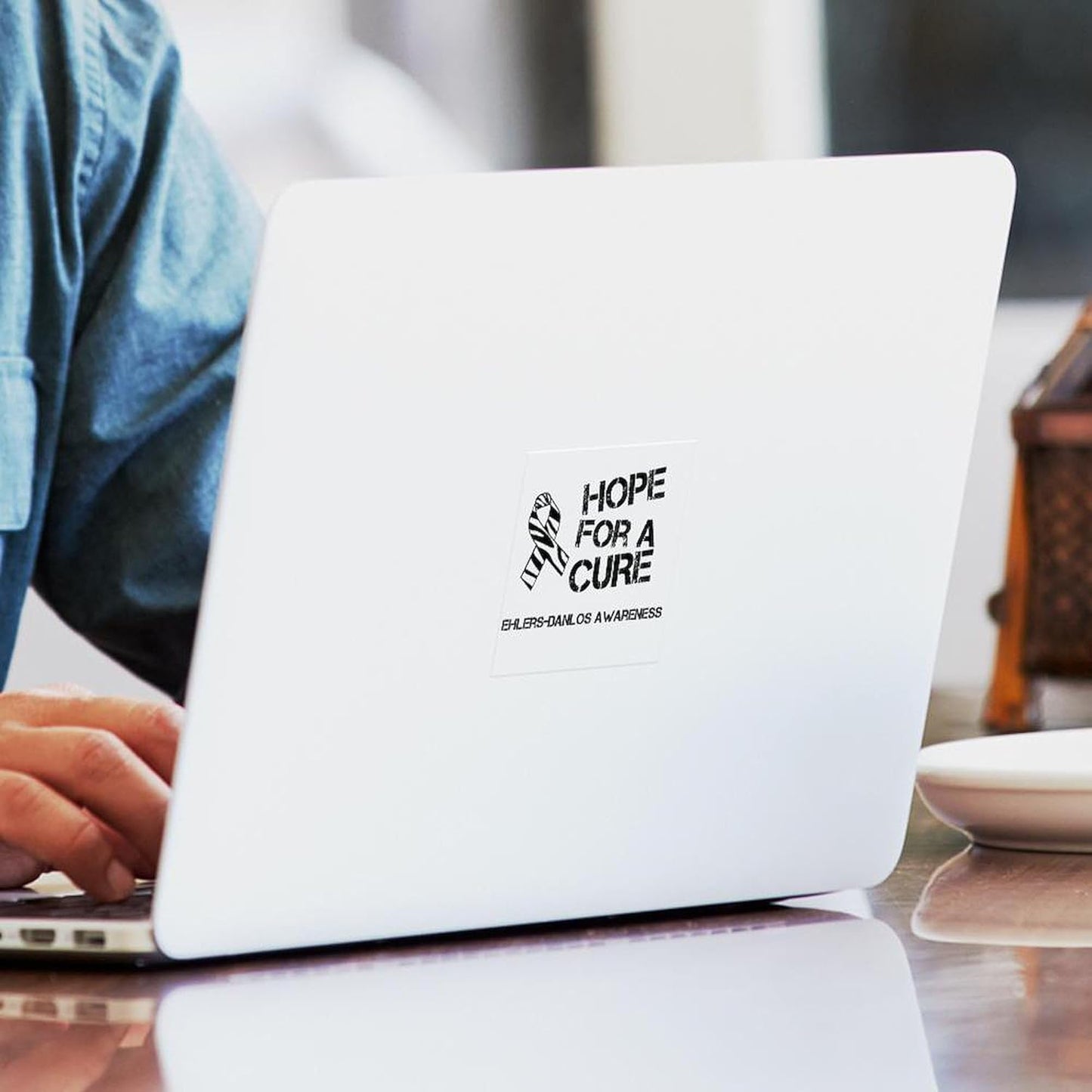 Ehlers Danlos Awareness Zebra Ribbon Square Bumper Sticker - Hope for A Cure