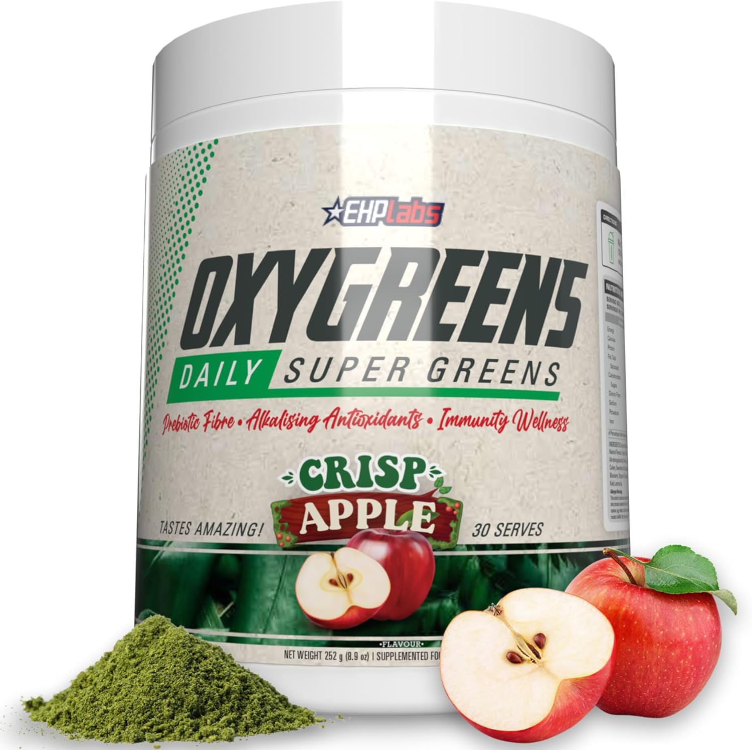 EHP Labs OxyGreens Super Greens Powder - Spirulina & Chlorella Superfood with Prebiotic Fibre, Antioxidants & Immunity Support - 30 Servings