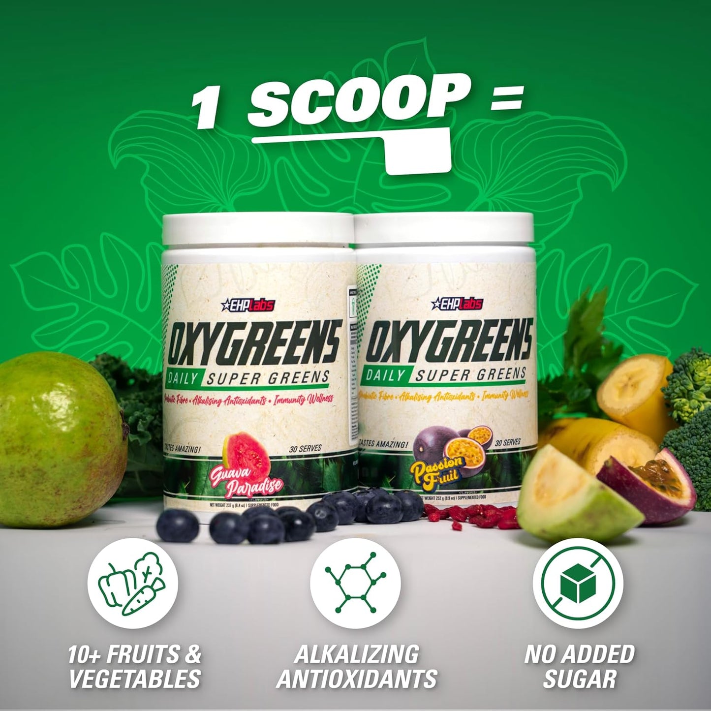 EHP Labs OxyGreens Super Greens Powder - Spirulina & Chlorella Superfood with Prebiotic Fibre, Antioxidants & Immunity Support - 30 Servings