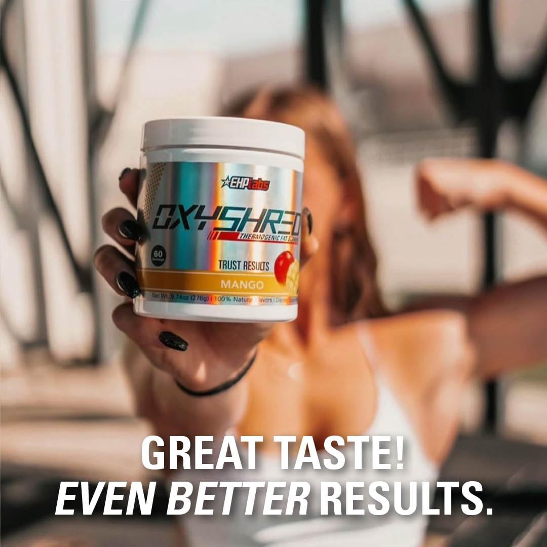 EHP Labs OxyShred Mango Preworkout Powder - Energy Boost Drink with L Glutamine & Acetyl L Carnitine, 60 Servings