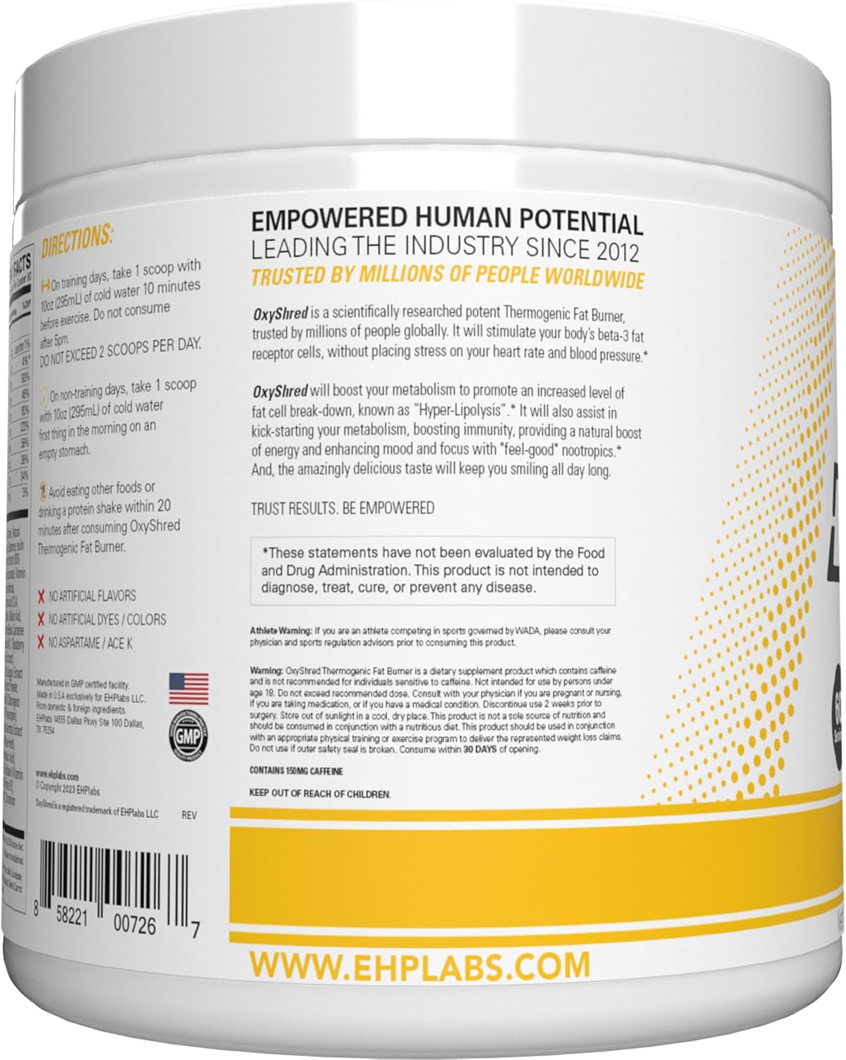 EHP Labs OxyShred Mango Preworkout Powder - Energy Boost Drink with L Glutamine & Acetyl L Carnitine, 60 Servings