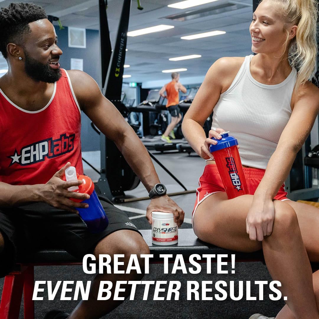 EHP Labs OxyShred Non Stimulant Pre Workout Powder - Caffeine Free Energy Supplement for Men & Women - Raspberry Flavor, 60 Servings