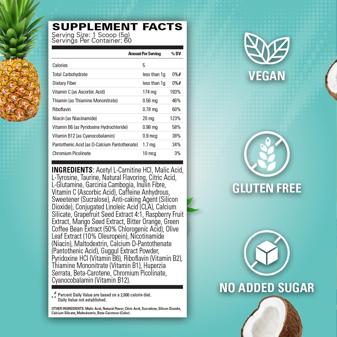 EHP Labs OxyShred Preworkout Powder - Energy Boost Drink with L Glutamine & Acetyl L Carnitine - Bahama Breeze Flavor - 60 Servings