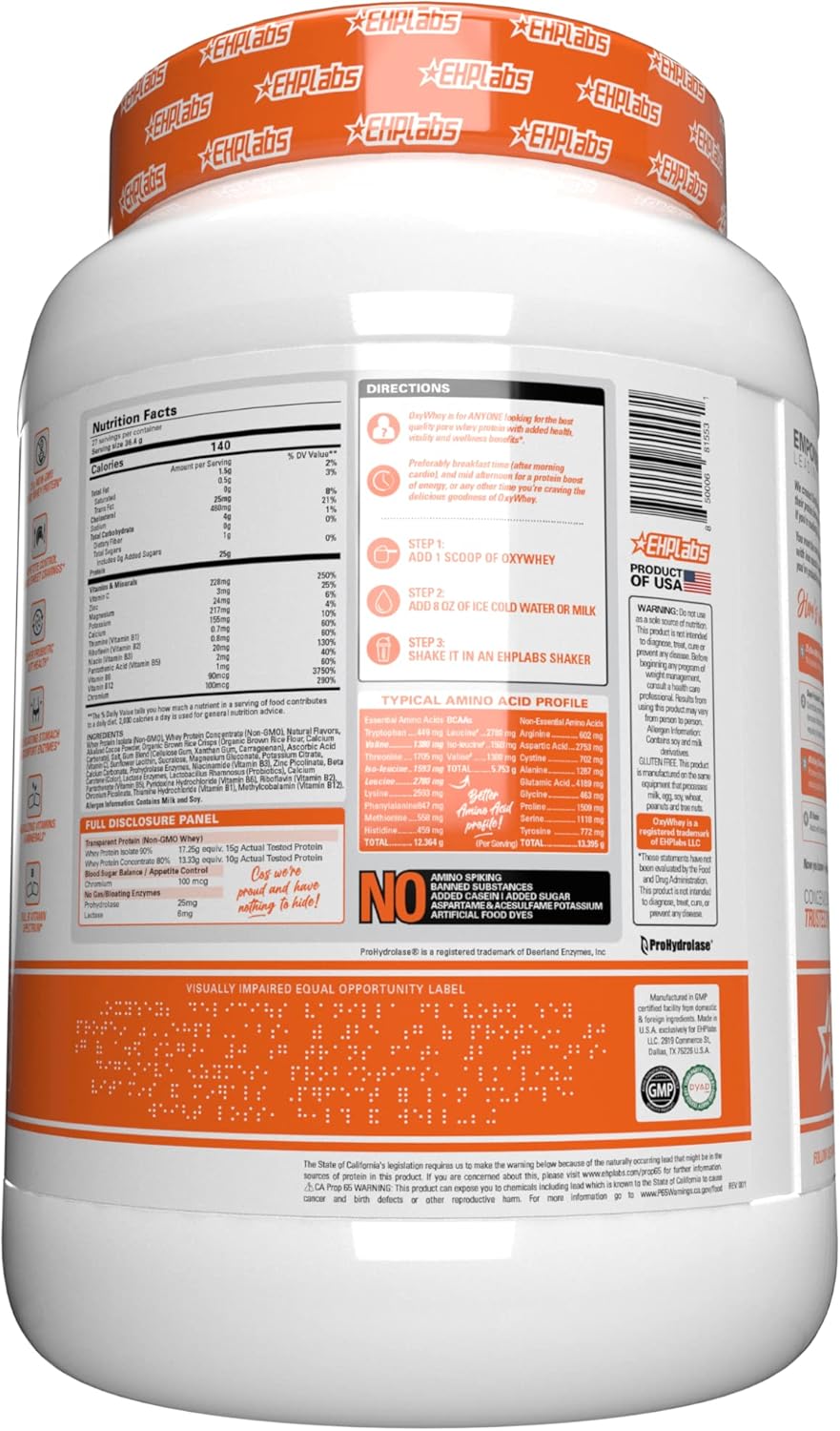 EHP Labs OxyWhey Peanut Butter Puffs Protein Powder - 25 Servings, Whey Isolate, Sugar-Free Meal Replacement Shake