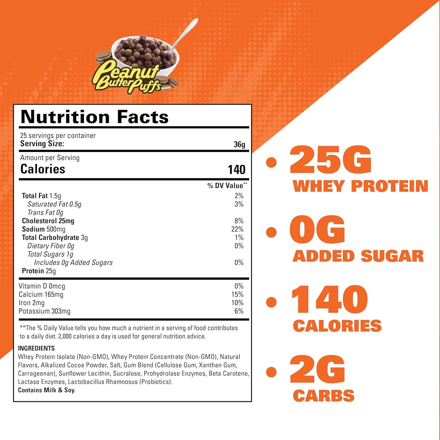 EHP Labs OxyWhey Peanut Butter Puffs Protein Powder - 25 Servings, Whey Isolate, Sugar-Free Meal Replacement Shake
