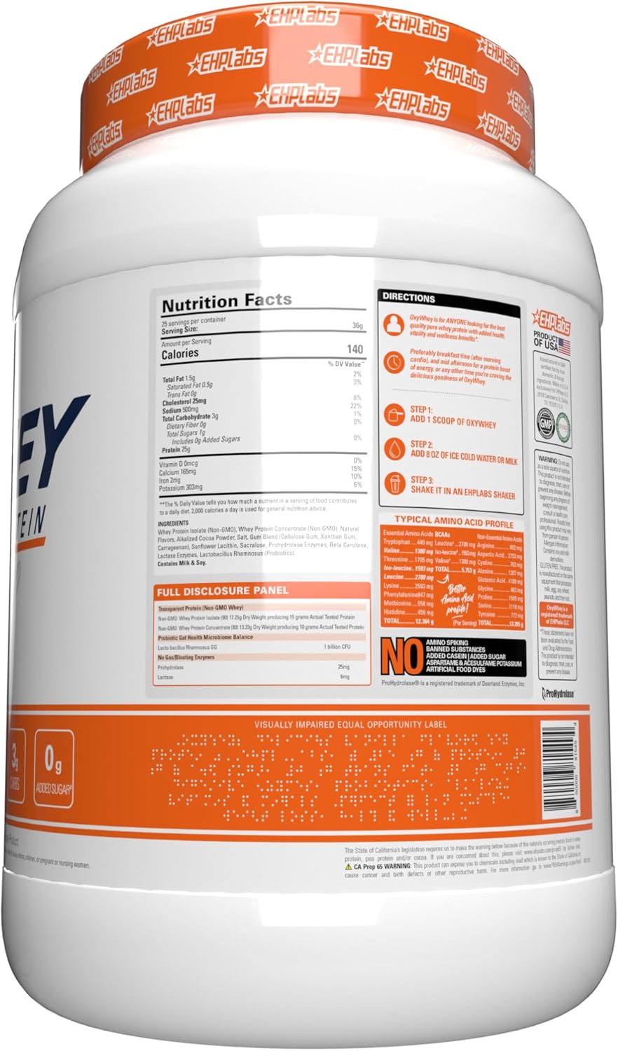 EHP Labs OxyWhey Peanut Butter Puffs Protein Powder - 25 Servings, Whey Isolate, Sugar-Free Meal Replacement Shake