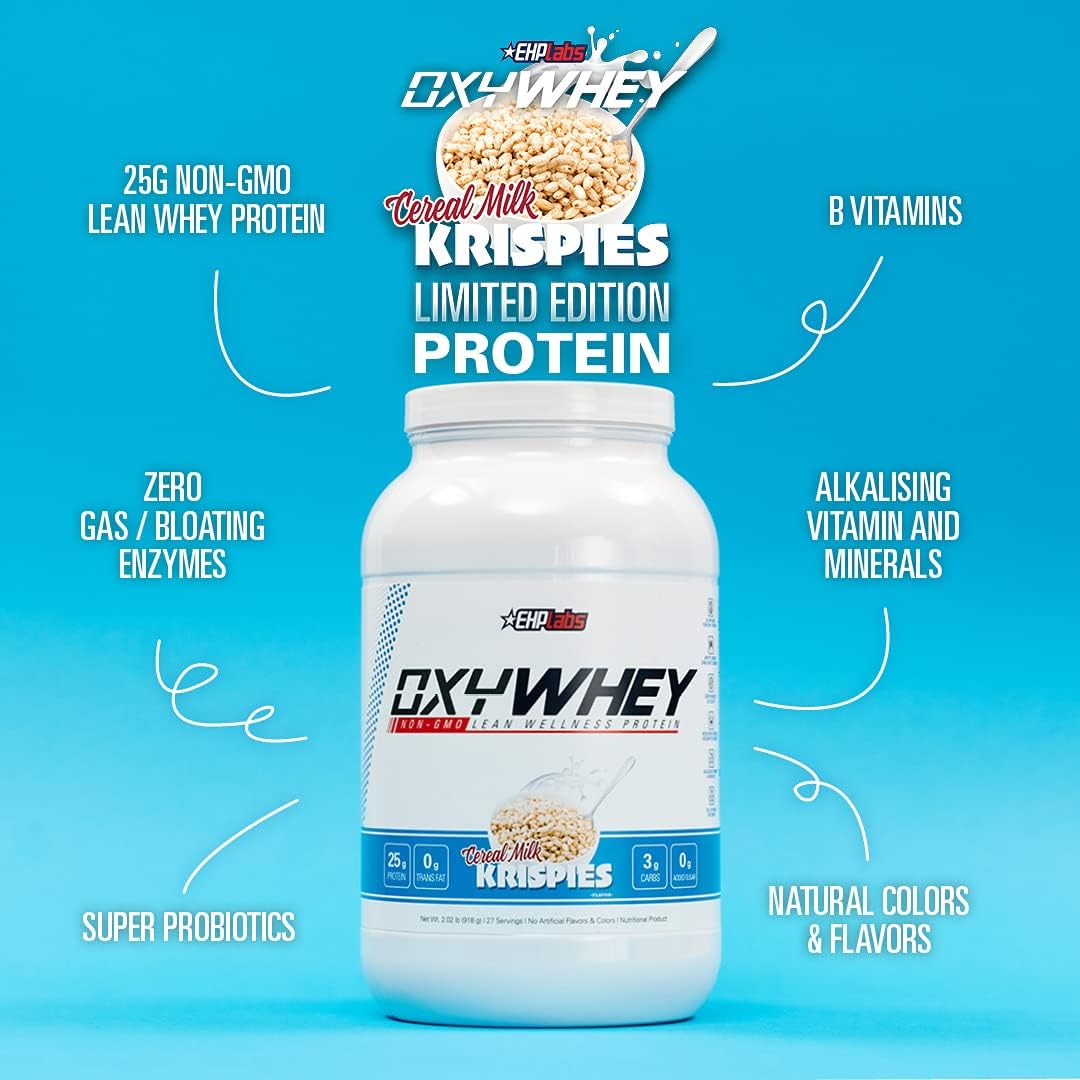 EHP Labs OxyWhey Whey Protein Isolate Shake - 25g Protein, Meal Replacement, Post Workout, Non-GMO - 25 Servings (Cereal Milk Krispies)