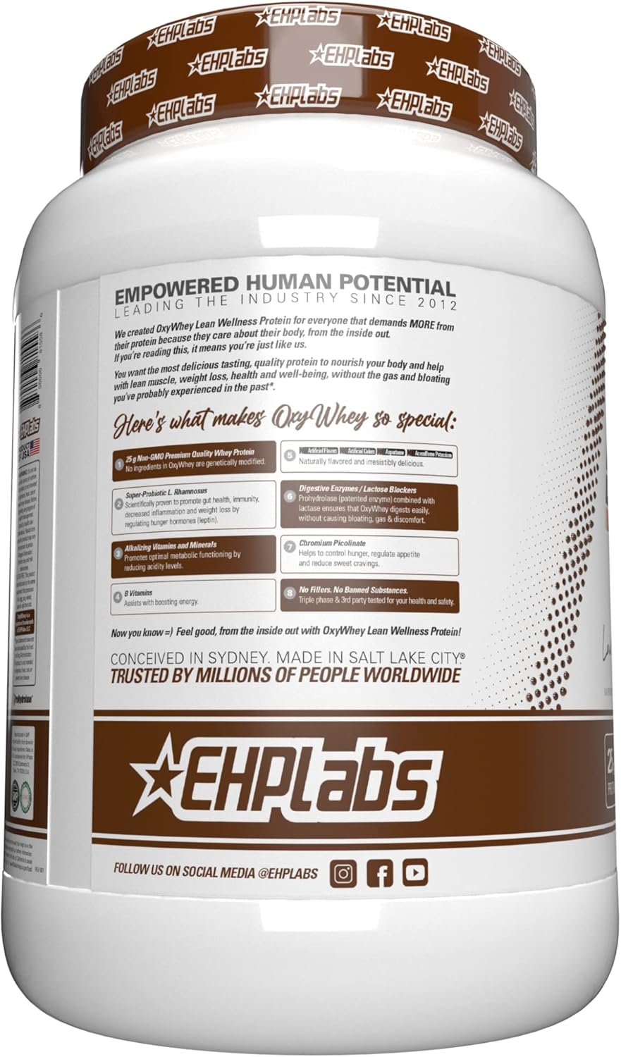 EHP Labs OxyWhey Whey Protein Powder - Chocolate Caramel Flavor, 25g Whey Isolate, Sugar-Free Meal Replacement Shake - 25 Servings