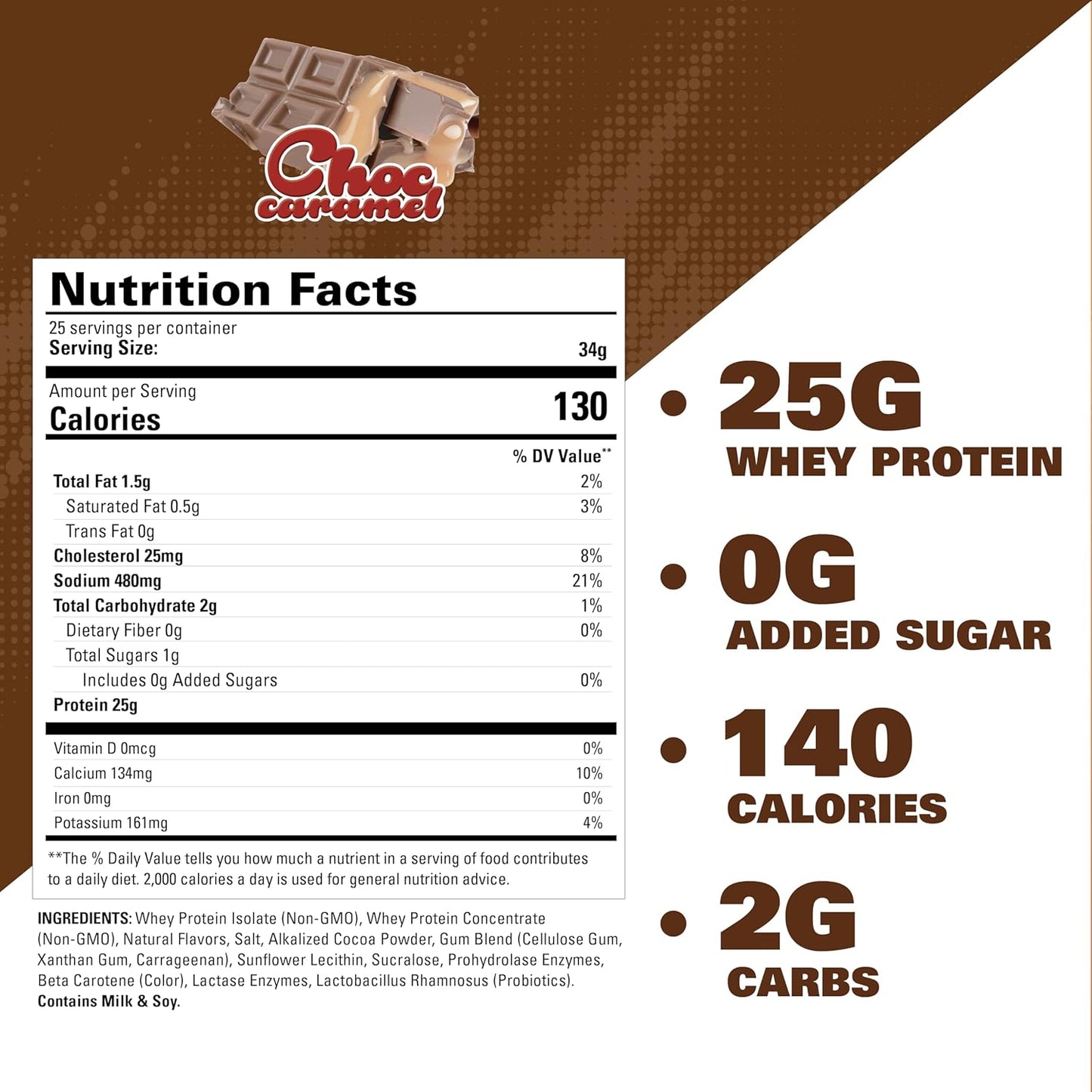 EHP Labs OxyWhey Whey Protein Powder - Chocolate Caramel Flavor, 25g Whey Isolate, Sugar-Free Meal Replacement Shake - 25 Servings