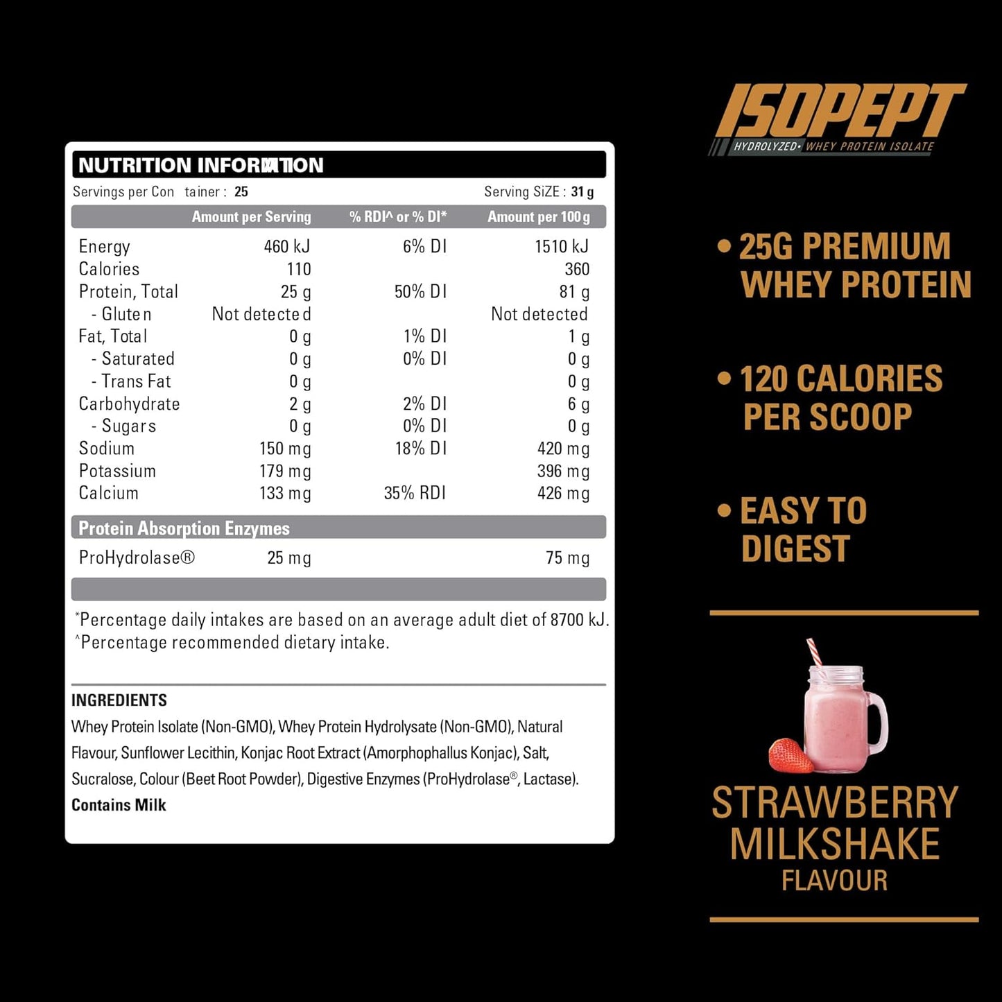 EHPlabs IsoPept Hydrolyzed Whey Protein Powder - Strawberry Milkshake Flavor, 27g Protein, Fast Absorption, Gluten-Free, Non-GMO - 27 Servings