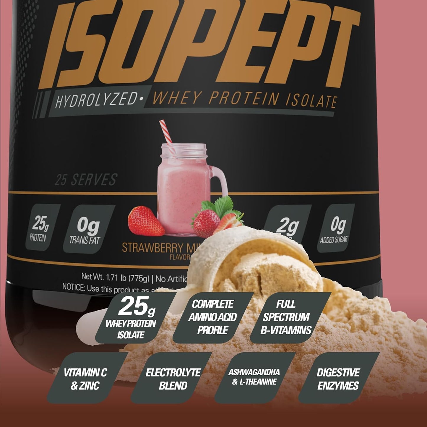 EHPlabs IsoPept Hydrolyzed Whey Protein Powder - Strawberry Milkshake Flavor, 27g Protein, Fast Absorption, Gluten-Free, Non-GMO - 27 Servings