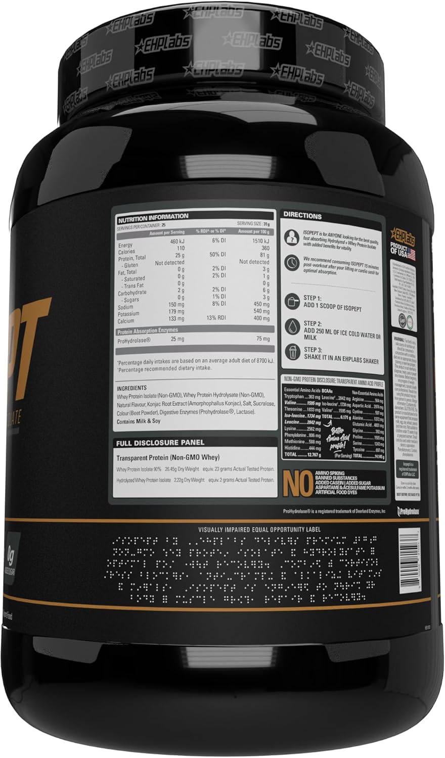 EHPlabs IsoPept Hydrolyzed Whey Protein Powder - Strawberry Milkshake Flavor, 27g Protein, Fast Absorption, Gluten-Free, Non-GMO - 27 Servings
