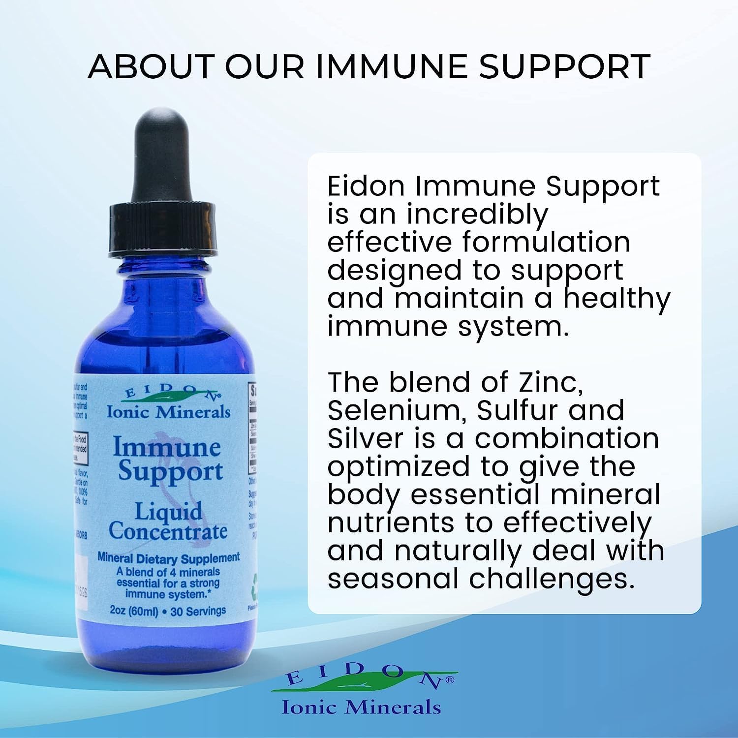 Eidon Ionic Minerals Immune Support Liquid Concentrate - Zinc & Selenium Drops for Strong Immune System - 2 oz (2 Pack)