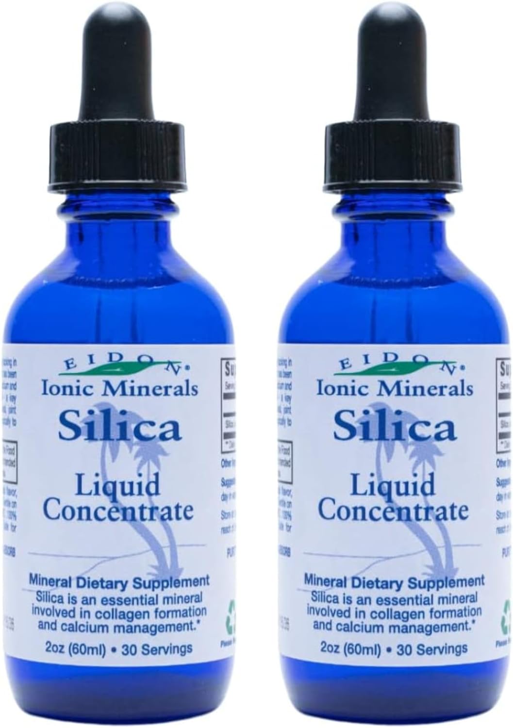 Eidon Ionic Minerals Liquid Silica Drops - Silica Supplement for Hair, Skin, and Nails - Supports Collagen Production, Joint & Bone Health - 2 oz (Pack of 2)