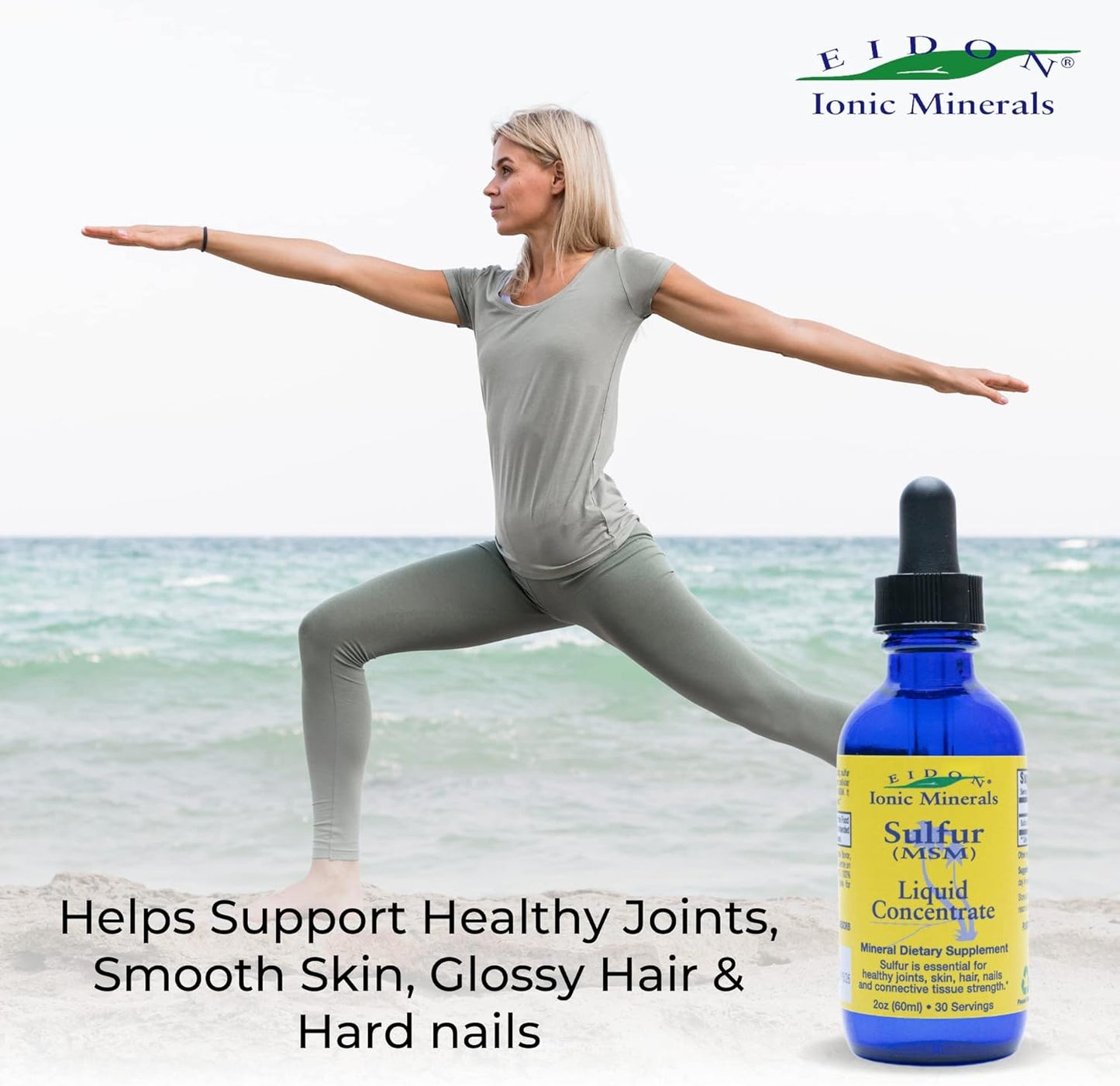 Eidon Ionic Minerals Sulfur Drops - Liquid MSM Supplement for Joints, Skin, & Hair - 2 Oz Bottle, Preservative-Free