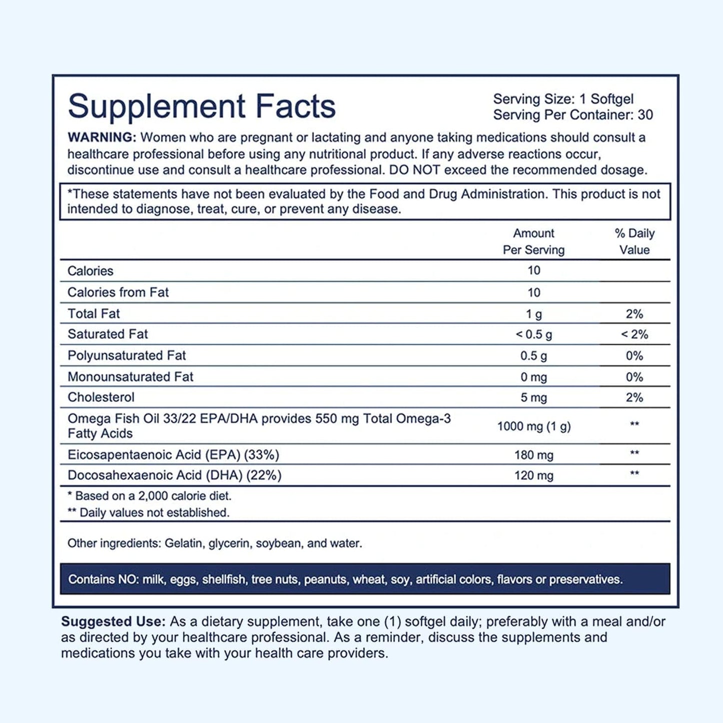 Eien Health Omega-3 Fish Oil Supplement for Brain and Heart Health - 30 Capsules