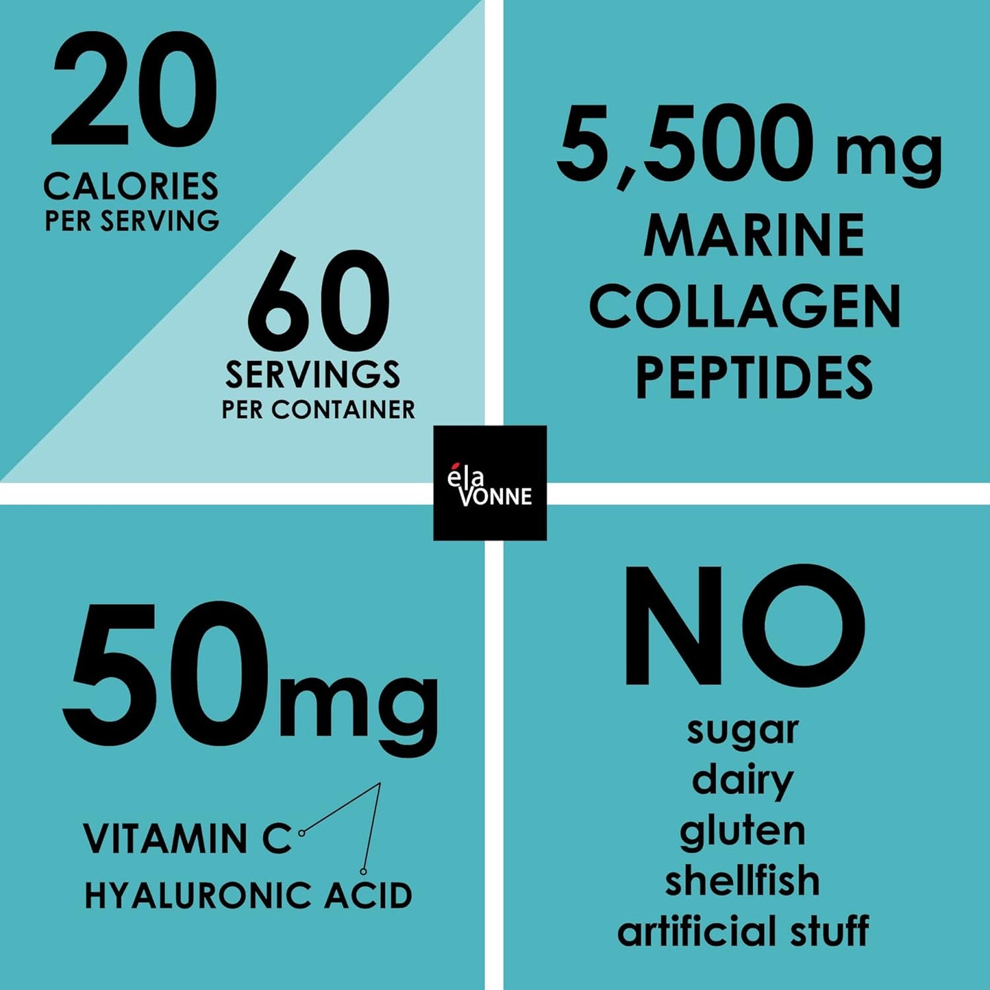 E´LAVONNE Amino Collagen C Powder - 3-Pack (180 Scoops) Marine Collagen Peptides with Hyaluronic Acid - Non GMO, Sugar-Free, Odorless - USA Made for Hair, Skin, Nails, Joints, and Gut Health