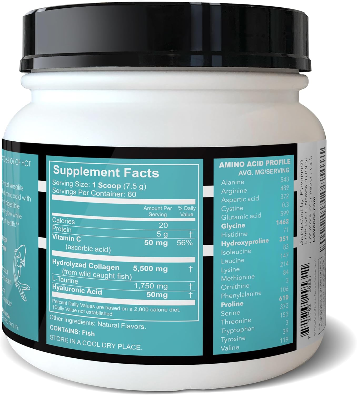 E´LAVONNE Amino Collagen C Powder - 3-Pack (180 Scoops) Marine Collagen Peptides with Hyaluronic Acid - Non GMO, Sugar-Free, Odorless - USA Made for Hair, Skin, Nails, Joints, and Gut Health