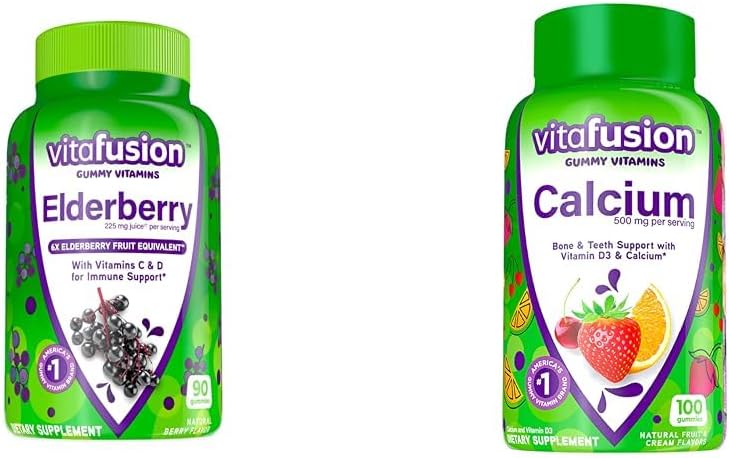 Elderberry and Calcium Gummy Vitamins Bundle for Bone, Teeth, and Immune Support - 190ct