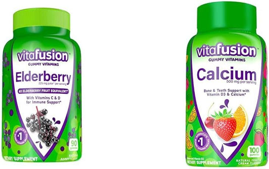 Elderberry and Calcium Gummy Vitamins Bundle for Bone, Teeth, and Immune Support - 190ct