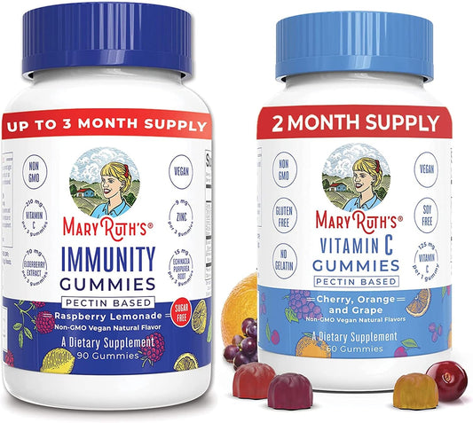 Elderberry and Vitamin C Gummies Bundle for Immune Support - Vegan Formula for Adults & Kids, Sugar-Free & Organic