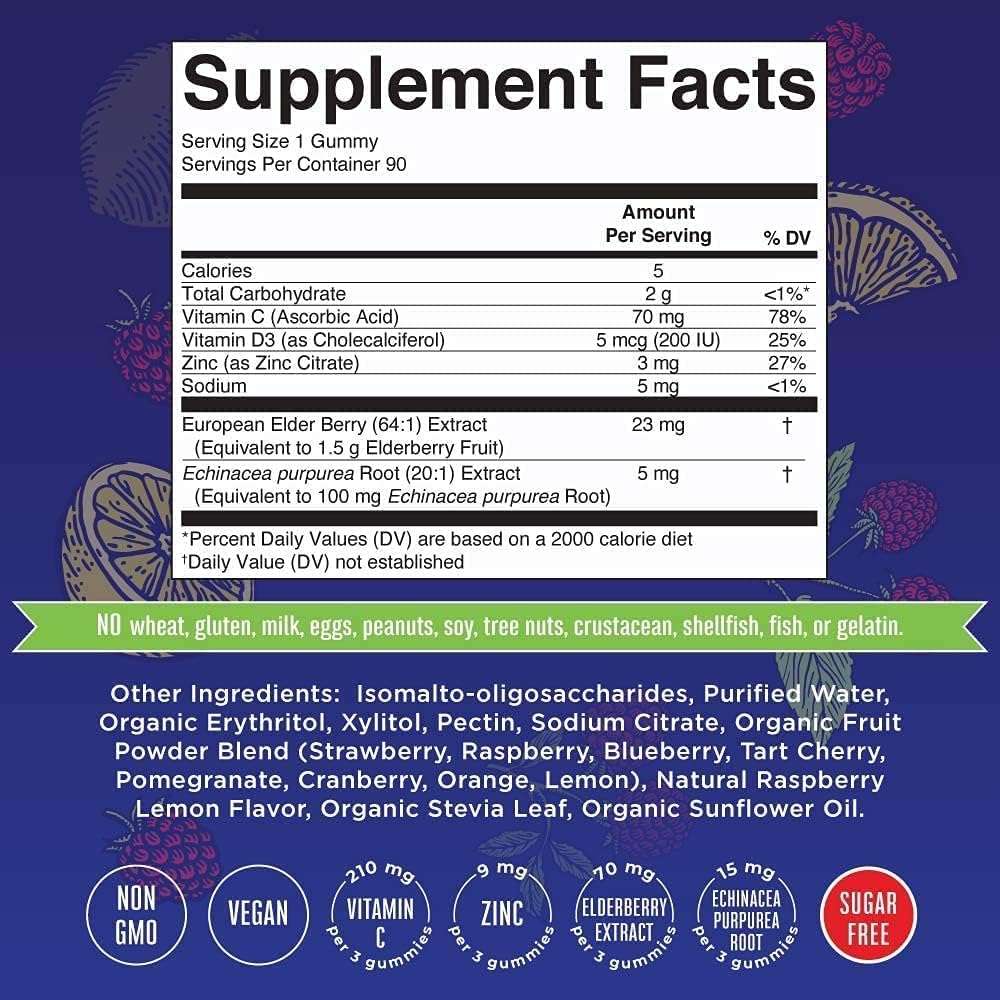 Elderberry and Vitamin C Gummies Bundle for Immune Support - Vegan Formula for Adults & Kids, Sugar-Free & Organic