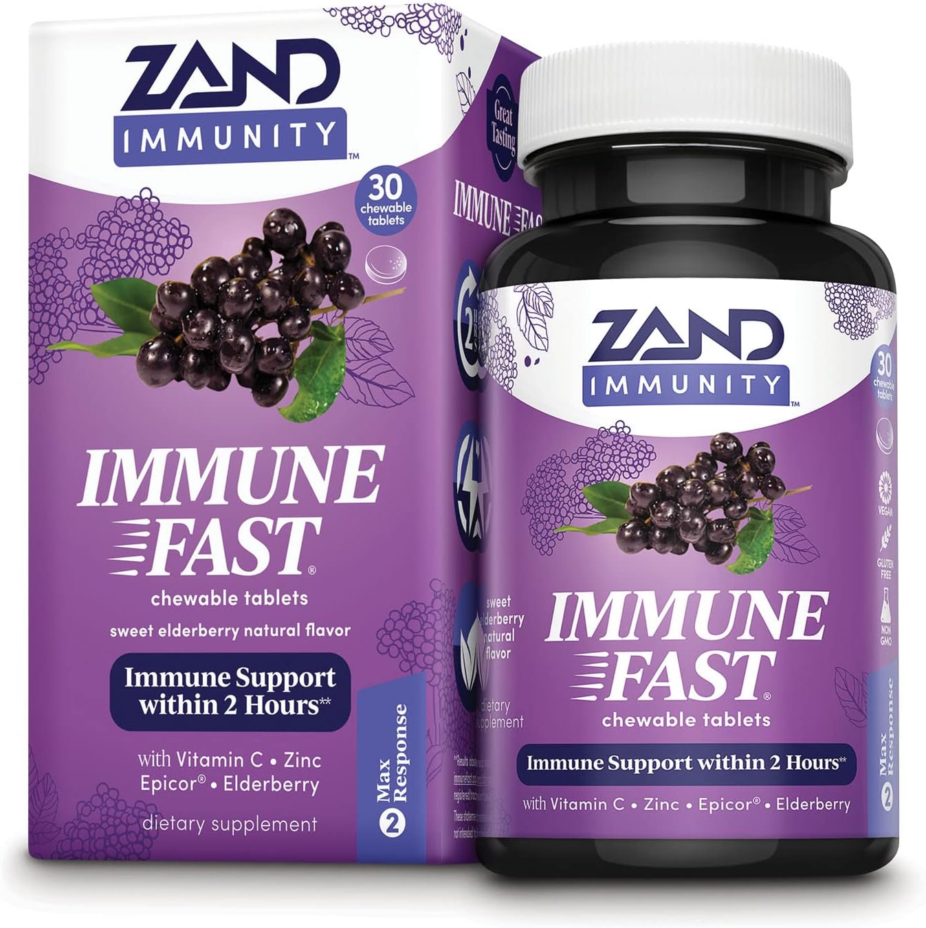 Elderberry Chews with EpiCor & Vitamin C for Immune Support - 30 Tablets, 10 Servings