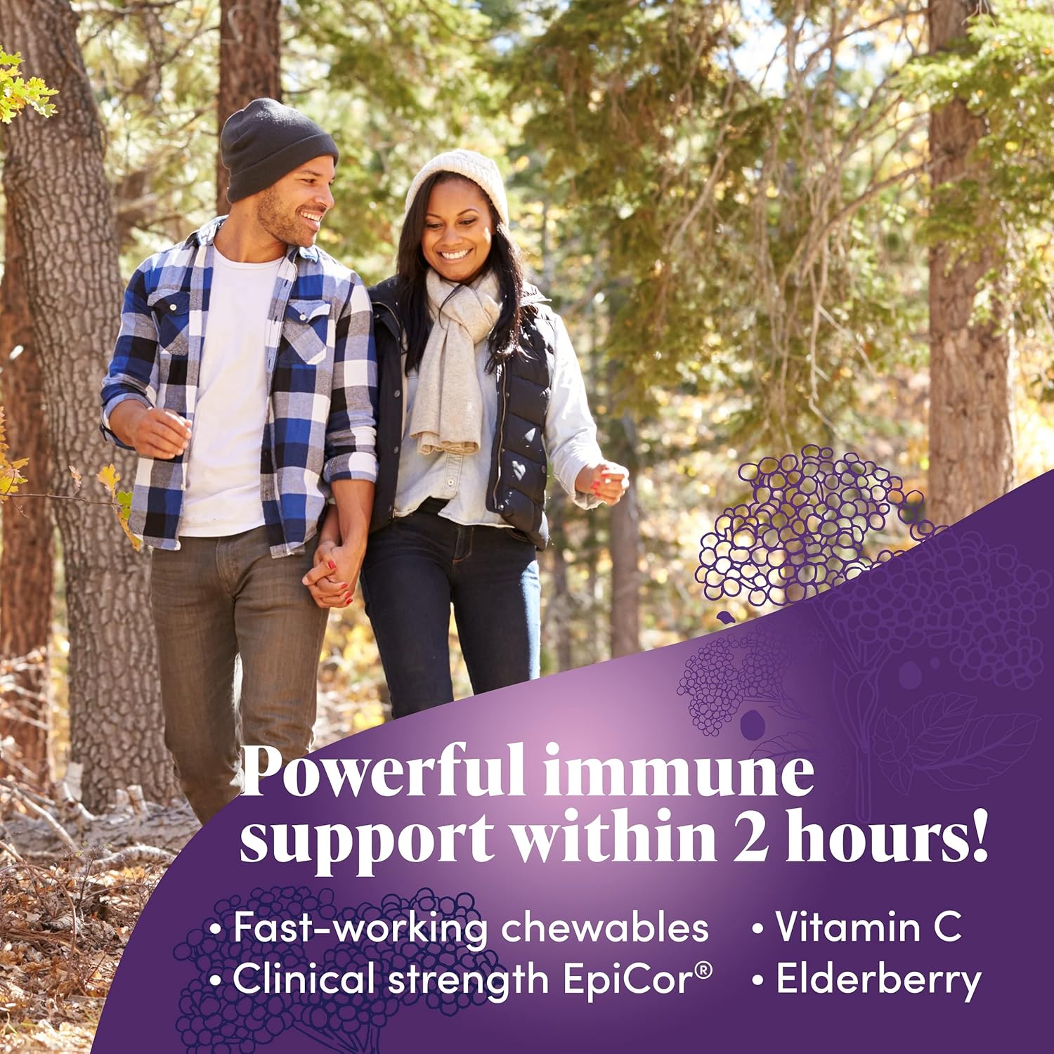 Elderberry Chews with EpiCor & Vitamin C for Immune Support - 30 Tablets, 10 Servings