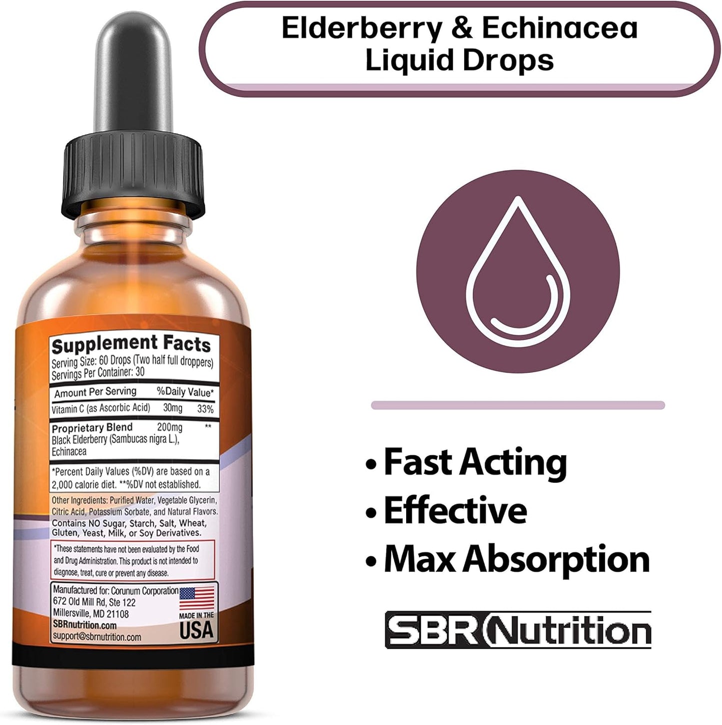 Elderberry & Echinacea Vitamin Bundle for Adults & Kids - Liquid Drops with D3K2 & Vitamin C - Non-GMO & Gluten Free - Peppermint Flavor - 1oz & 2oz