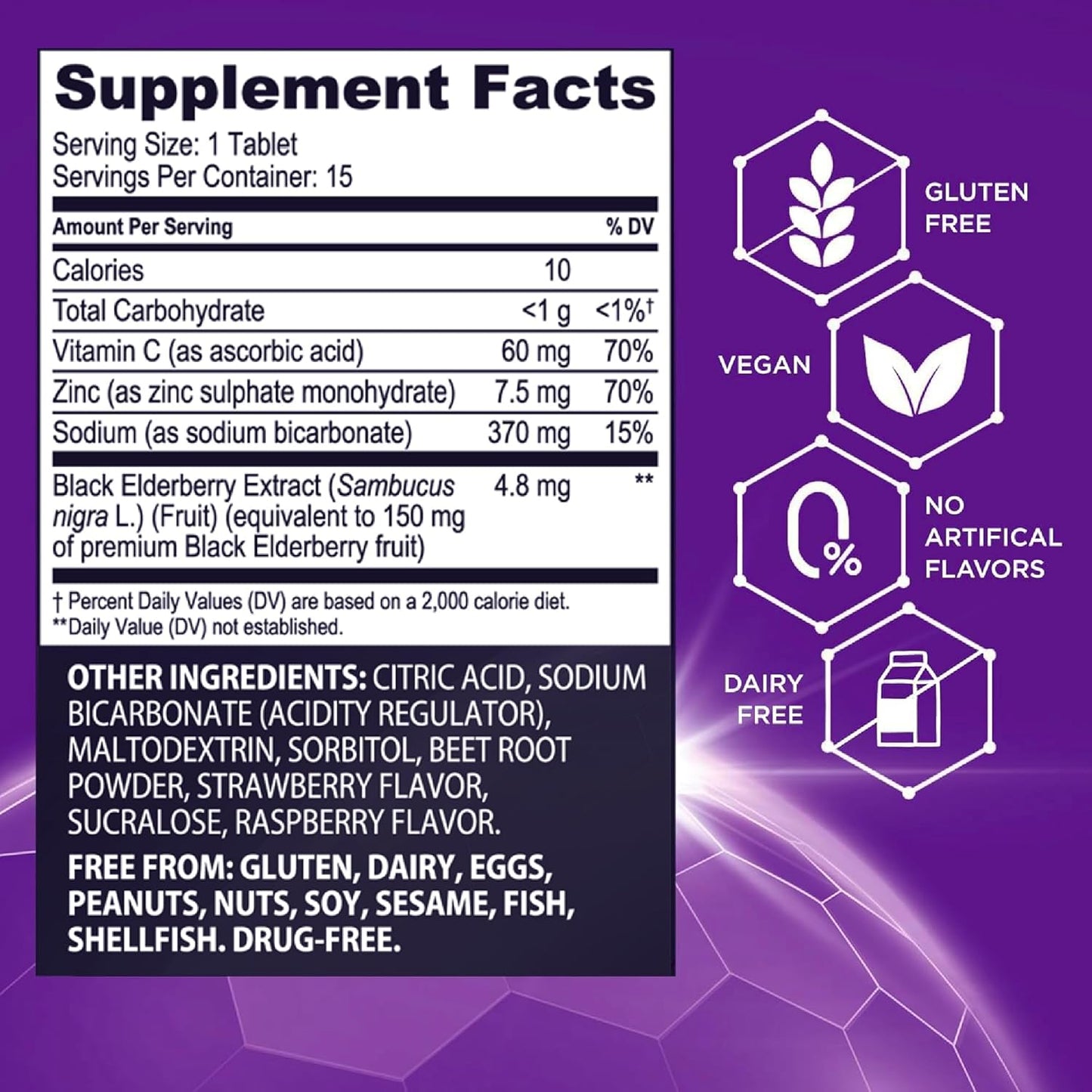 Elderberry Effervescent Tablets with Zinc and Vitamin C for Adults - 15 Count