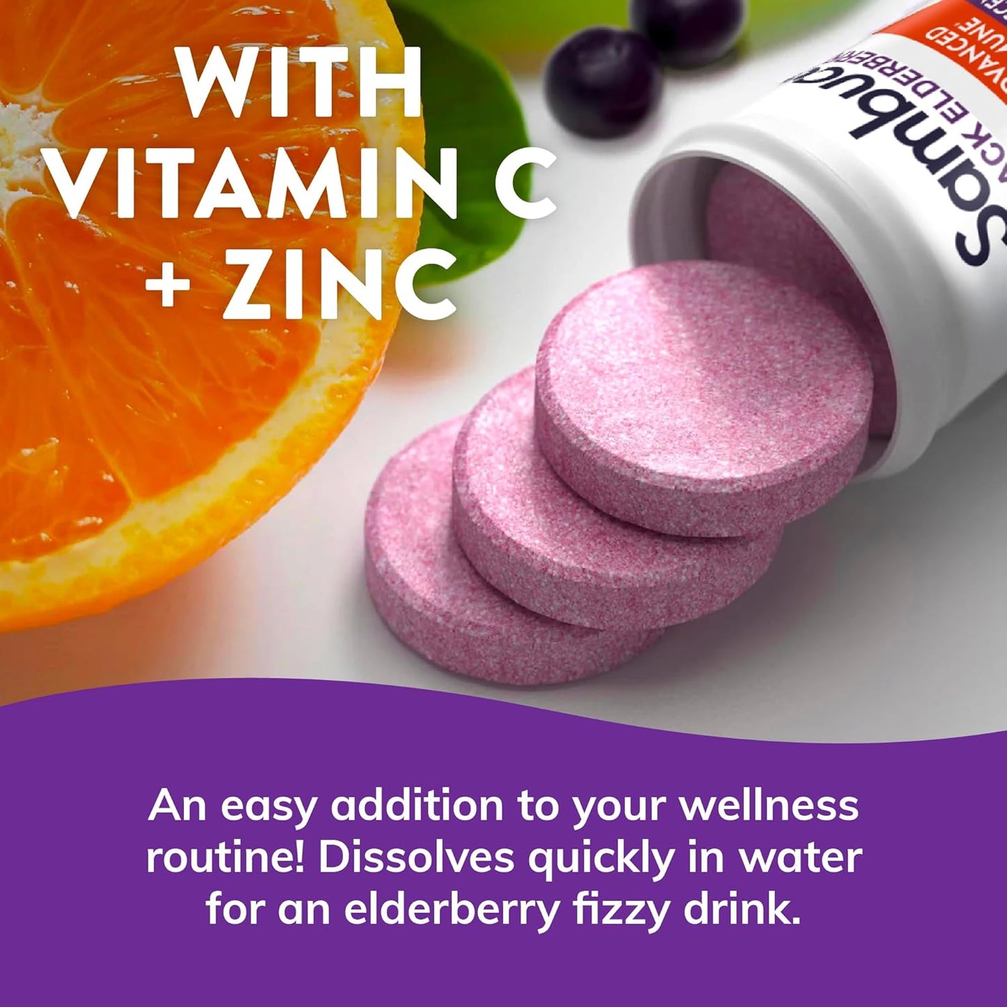 Elderberry Effervescent Tablets with Zinc and Vitamin C for Adults - 15 Count