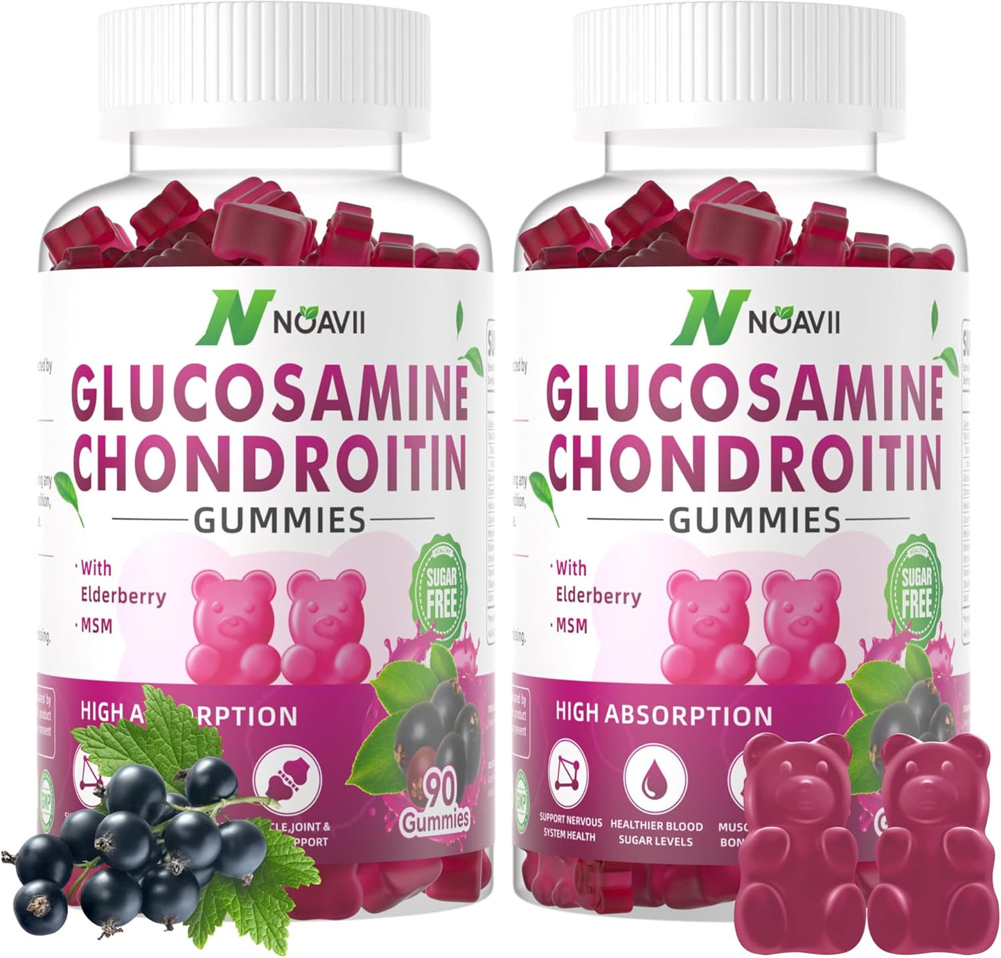 Elderberry Flavored Glucosamine Chondroitin Gummies with MSM for Joint & Immune Support - 180 Count for Men & Women