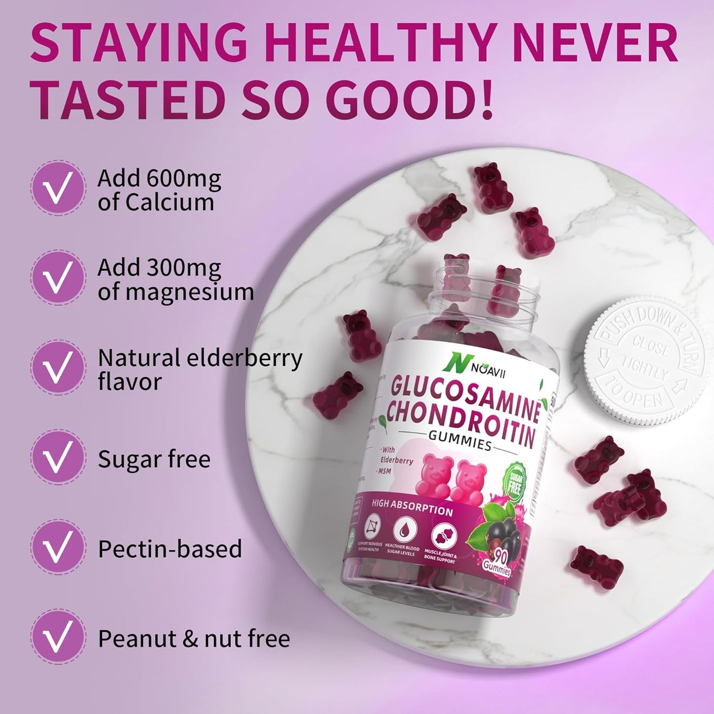 Elderberry Flavored Glucosamine Chondroitin Gummies with MSM for Joint & Immune Support - 180 Count for Men & Women