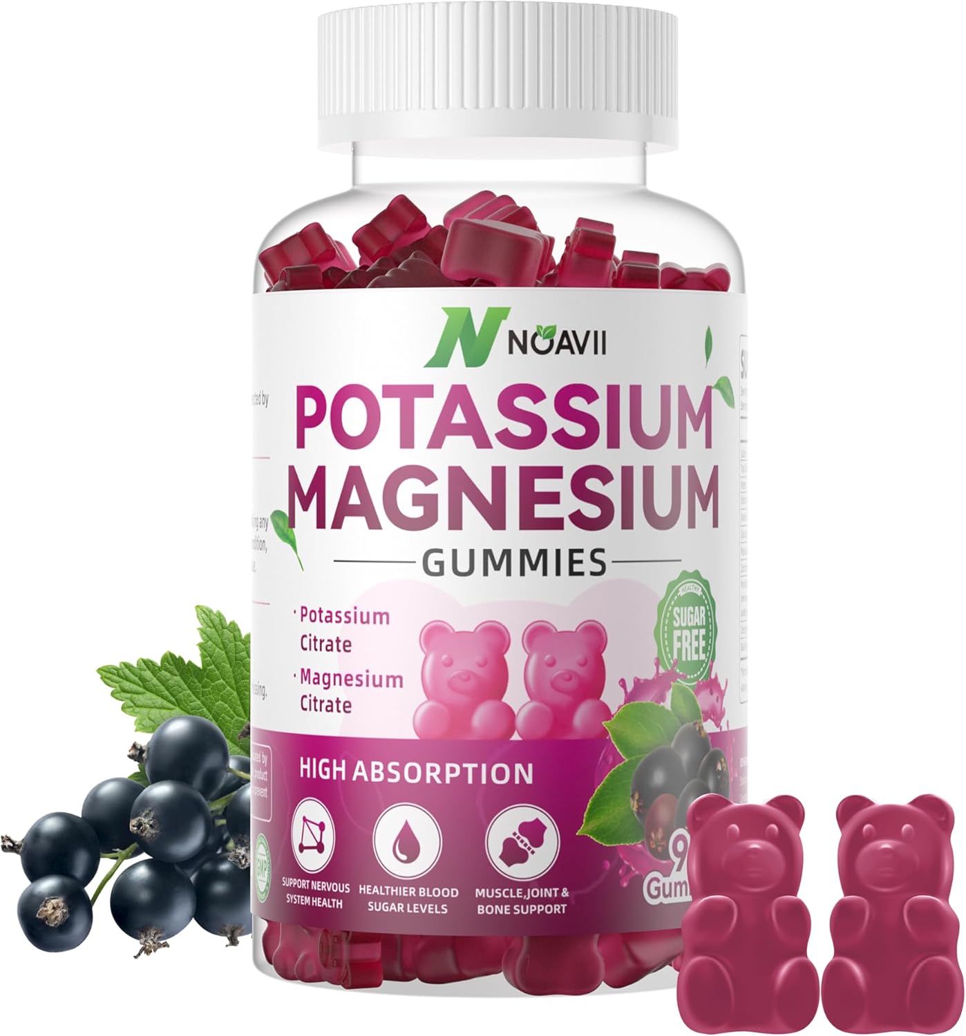 Elderberry Flavored Potassium Magnesium Gummies for Leg Cramps - 90 Count