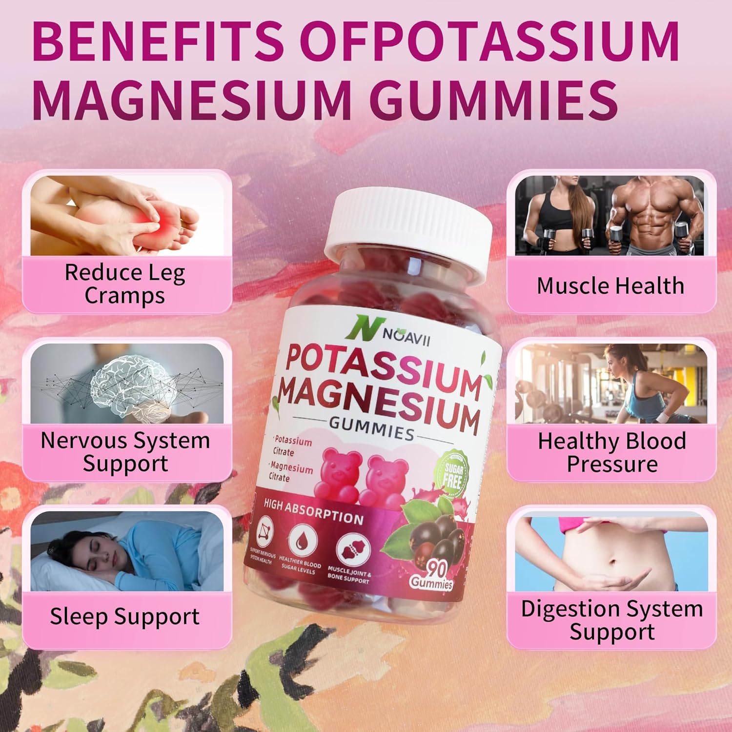 Elderberry Flavored Potassium Magnesium Gummies for Leg Cramps - 90 Count