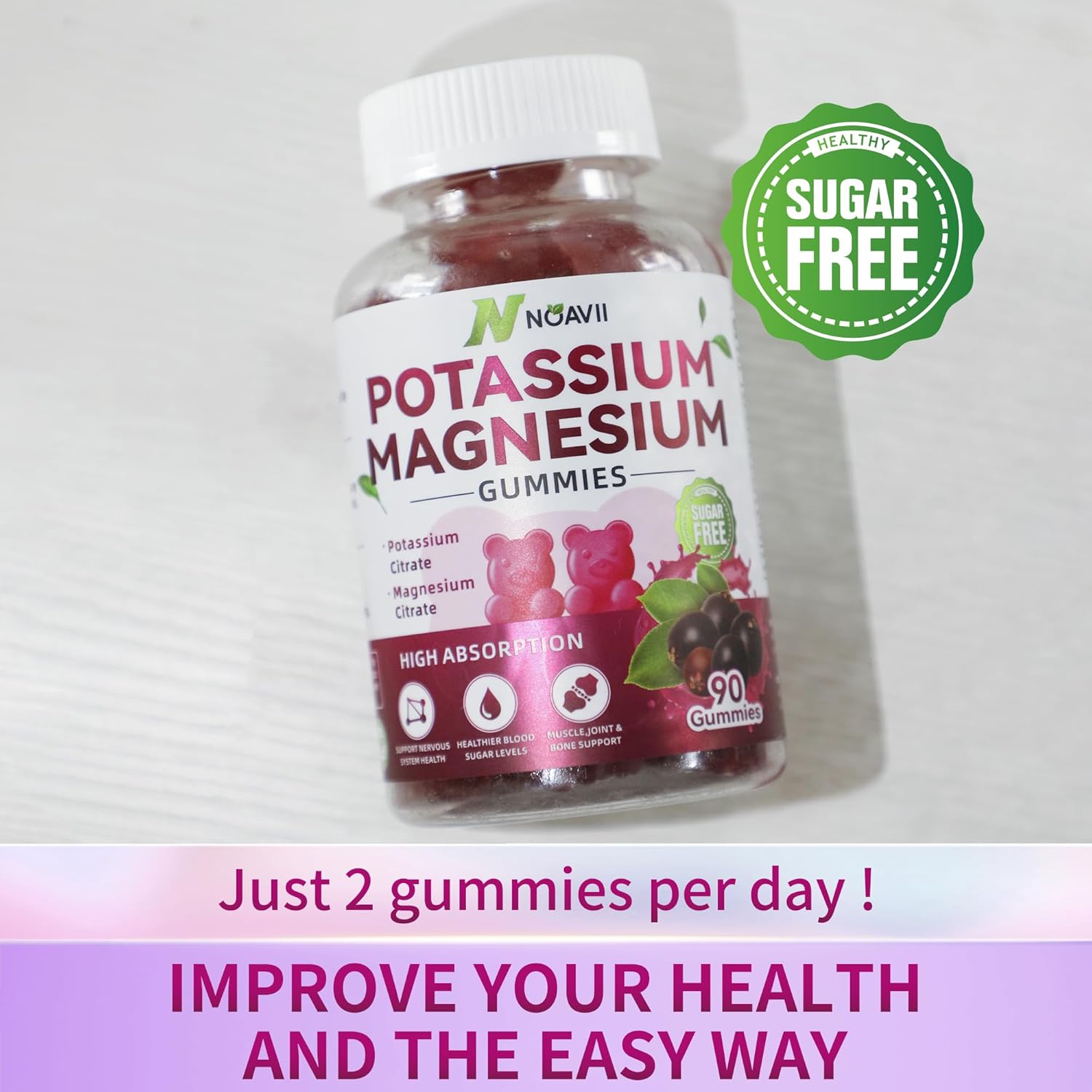 Elderberry Flavored Potassium Magnesium Gummies for Leg Cramps - 90 Count