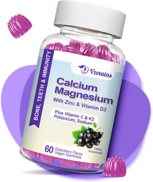 Elderberry Flavored Vegan Calcium Gummies with High Absorption Formula for Bone and Muscle Health - 60 Count
