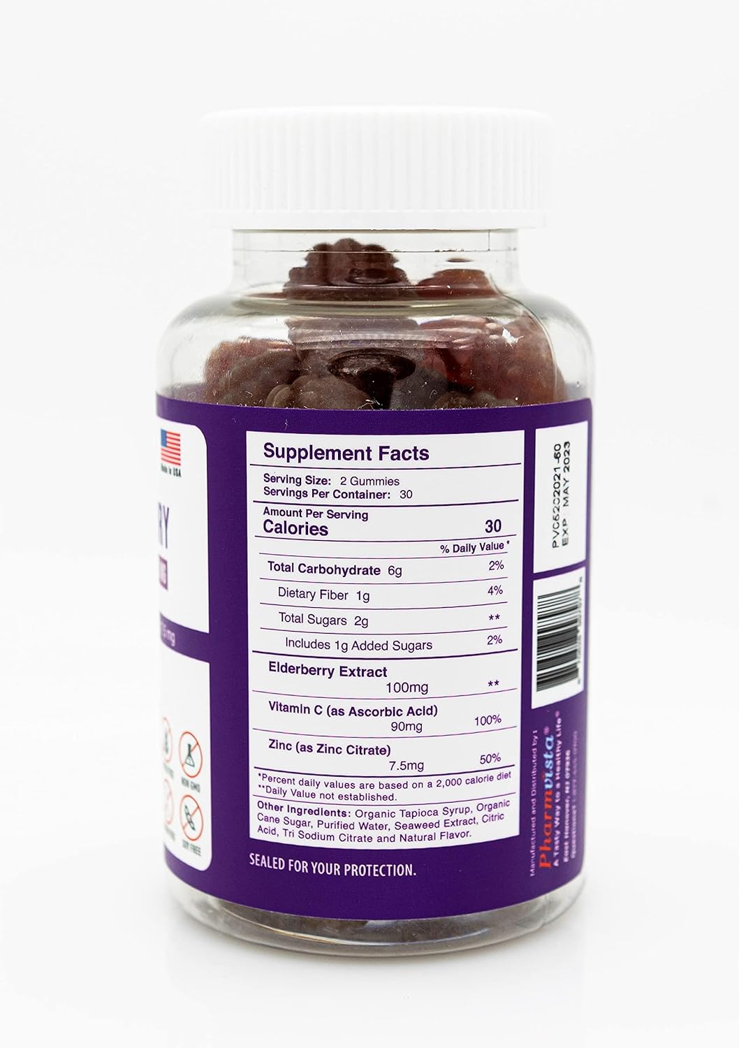 Elderberry Gummies 100mg with Vitamin C, Zinc - Immune Support, Gluten-Free - 60 Count