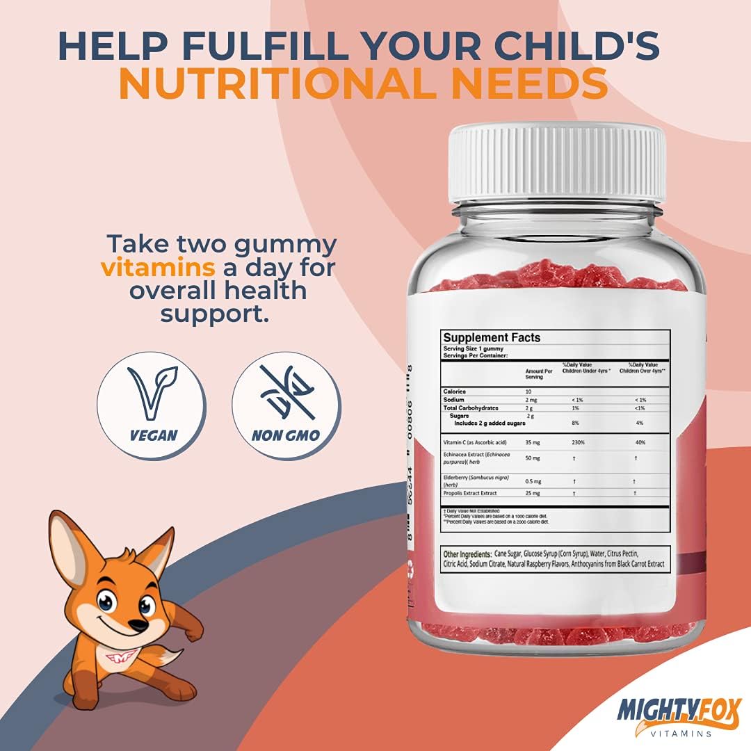 Elderberry Gummies for Kids with Sambucus, Echinacea, Propolis, Vitamin C - Vegan, Gluten Free, Non GMO - Raspberry Flavor - 200 Gummies