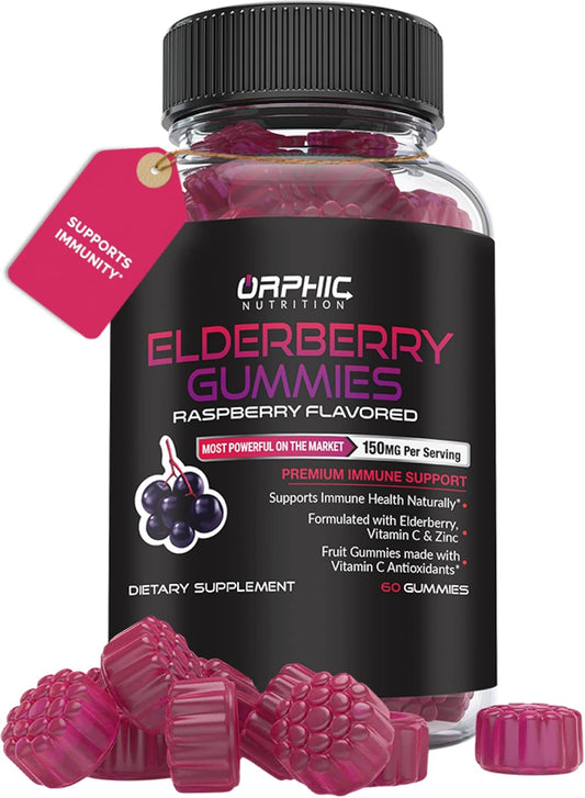 Elderberry Gummies with Vitamin C and Zinc - Immune Support for Men, Women, and Kids - 60 Count