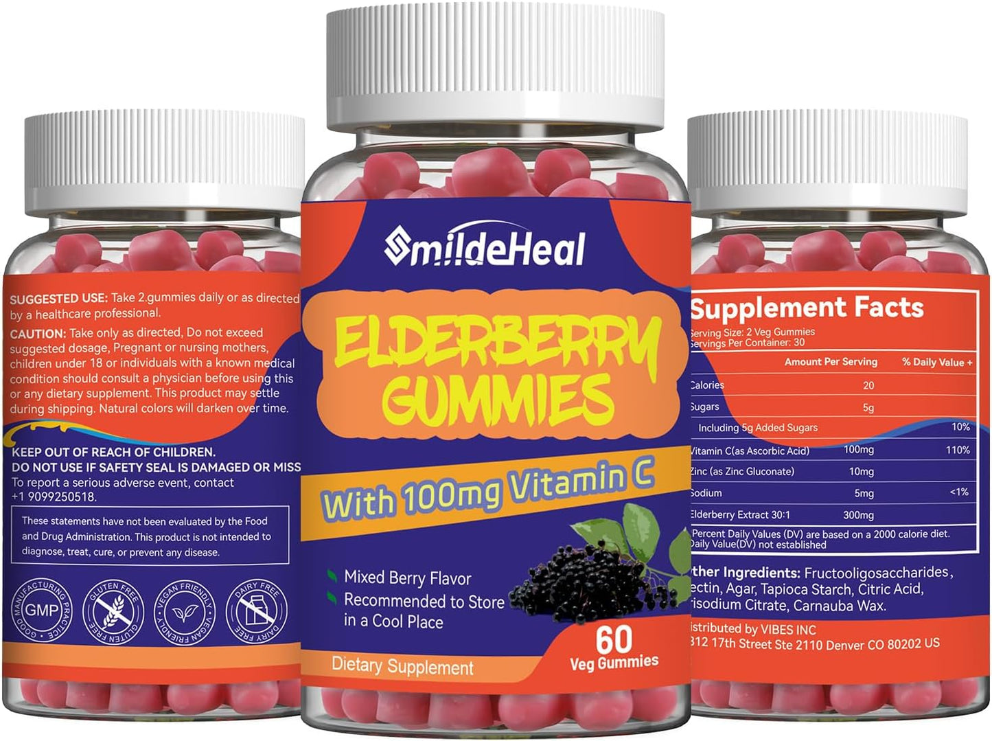 Elderberry Gummies with Vitamin C and Zinc for Immune Support - 300mg Elderberry Extract, Strawberry Flavor, Non-GMO, Gluten-Free, Vegan - 120 Gummies