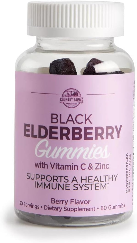 Elderberry Gummies with Vitamin C, Zinc, and Antioxidants for Immune Support - 60 Gummies, Berry Flavor