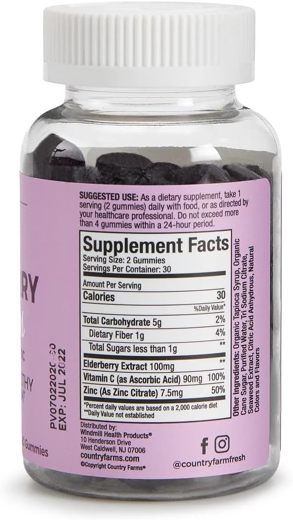 Elderberry Gummies with Vitamin C, Zinc, and Antioxidants for Immune Support - 60 Gummies, Berry Flavor